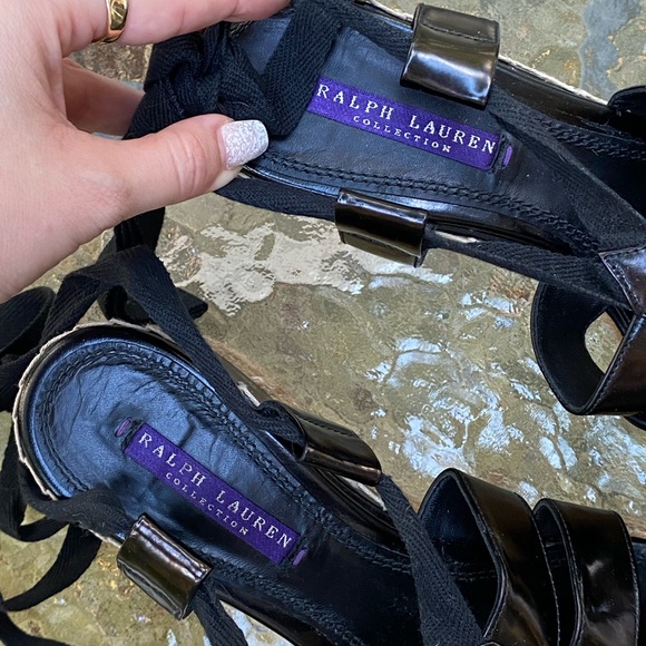 Ralph Lauren Purple Label Black Wrap Around Strap Platform Espadrilles Sandals - Picture 4 of 16